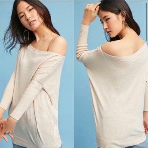 Anthropologie MOTH SMALL Cashmere Blend Cream Off The Shoulder Pullover Sweater